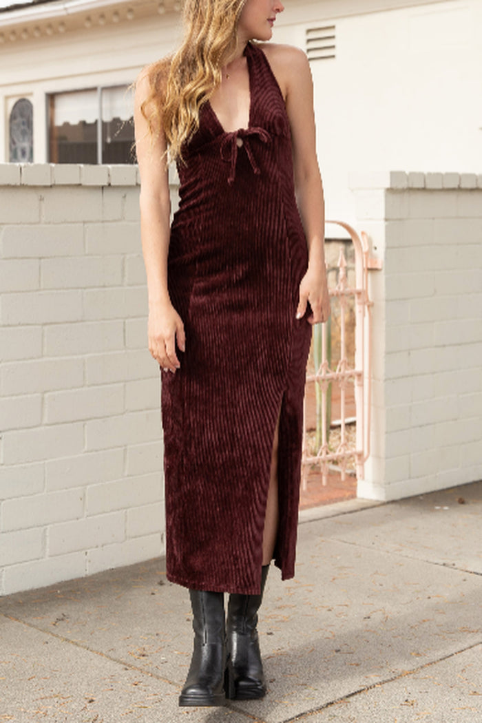 Corduroy Halter Midi Dress