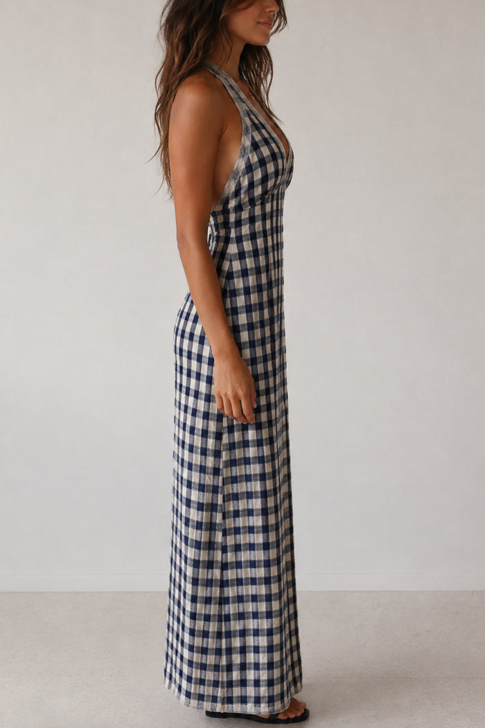 Gingham Halter Maxi Dress