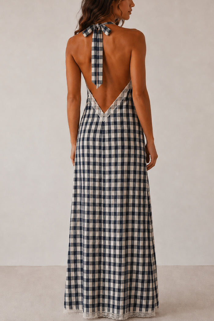 Gingham Halter Maxi Dress