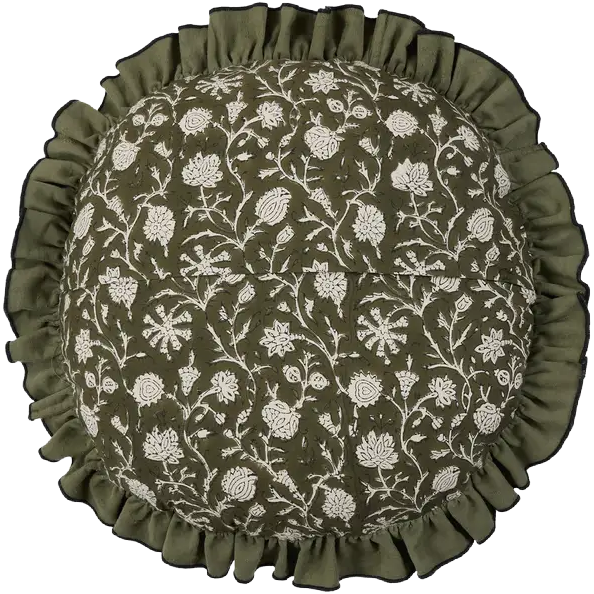 Olive Round Ruffle Pillow 18"