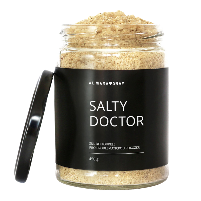Koupelová sůl SALTY DOCTOR Zklidňující sůl do koupele s ovsem pro suchou a citlivou pokožku s ekzémy a lupenkou 450 g Almara Soap fotografie č. 1